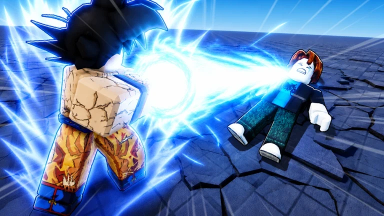 Anime Ability Arena luchador disparando un ataque de energía azul